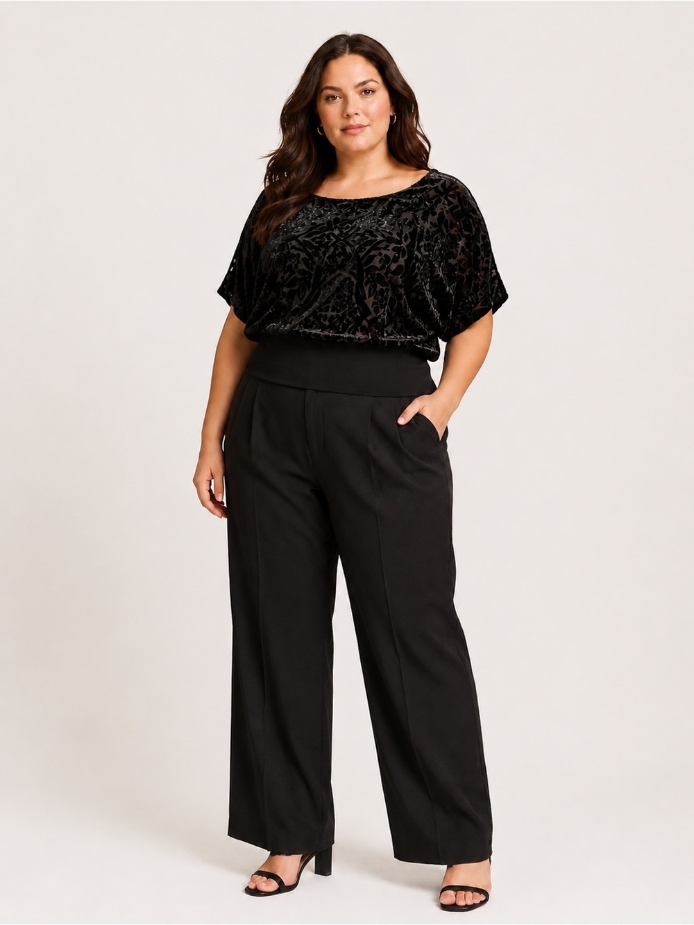 Joseph A Black Velvet Burnout Floral Blouse Sheer Plus Size Romantic Goth Top